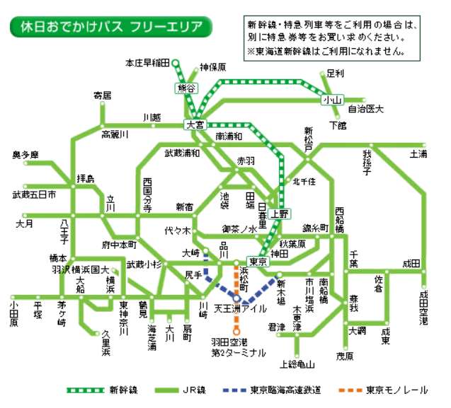 【休日お出かけパス】使い方・ノウハウ・ 東京近辺へのおでかけに便利・お得・高崎・宇都宮でも
