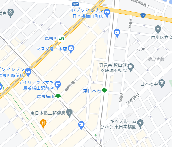 馬喰横山・東日本橋・馬喰町の位置関係　地図