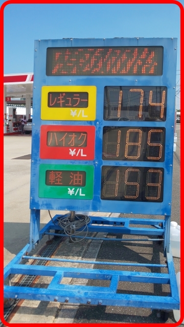 ガソリンスタンドでガソリンが高騰している料金表示